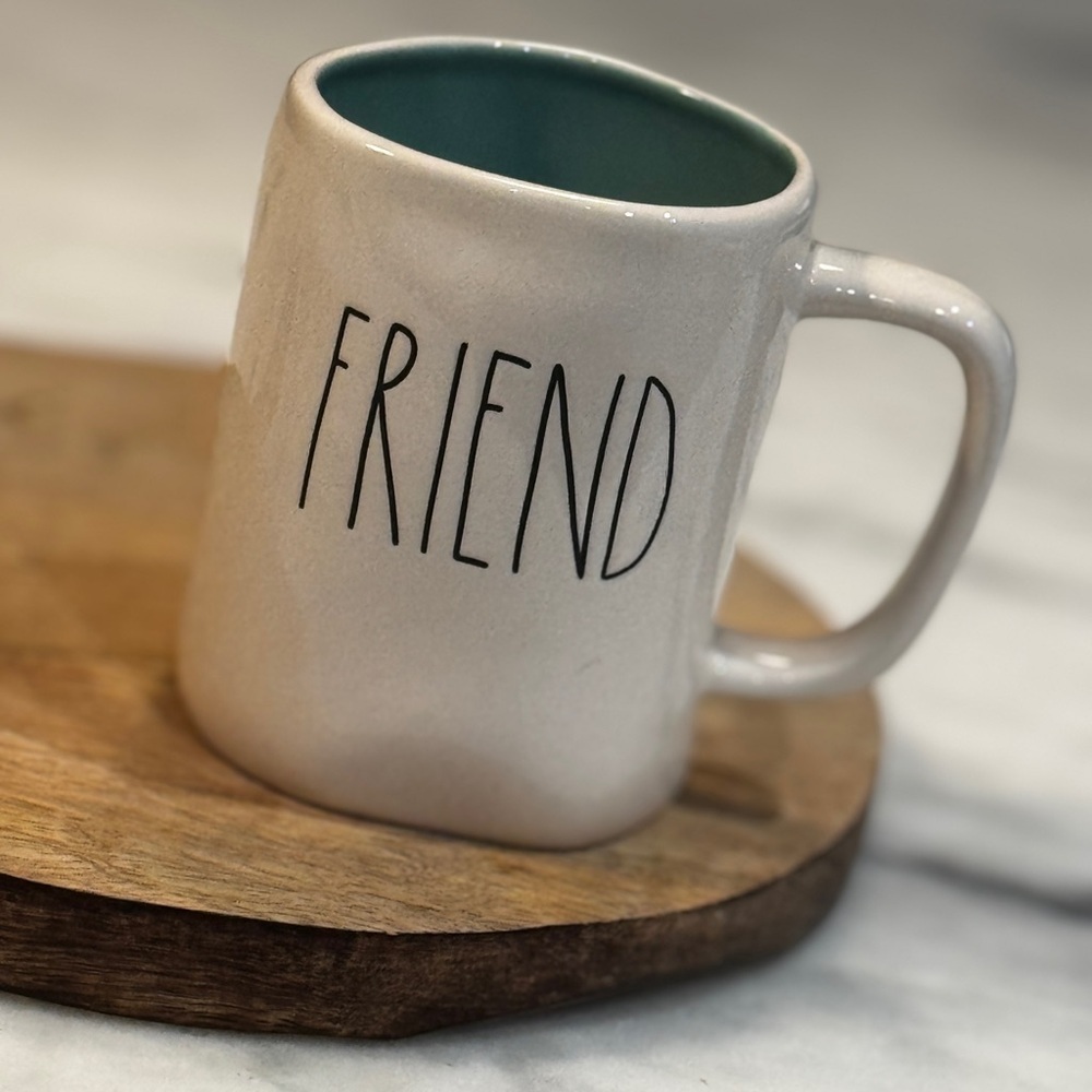 Rae Dunn By Magenta "FRIEND" Coffee Mug with Teal Blue Interior